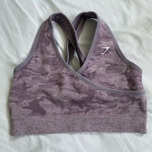 GYMSHARK CAMO SEAMLESS SPORTS BRA -PURPLE - SZ MED